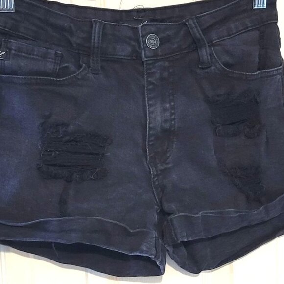 Kancan Sz 27 Black Distressed Cuffed Mid Rise Stretch Shorts Style #KC6005BK - Picture 2 of 8